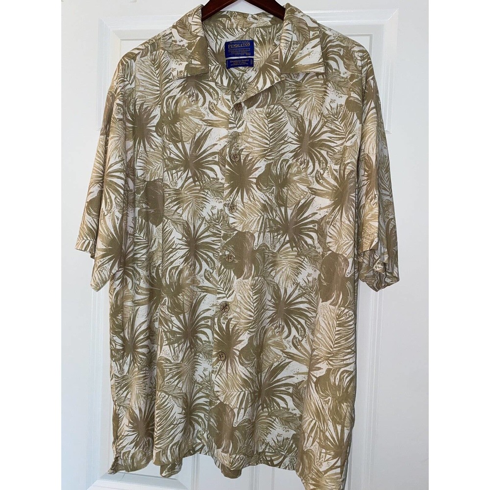 PENDLETON Men's Camp Shirt XXL Short Sleeve Button Front Hawaiian Bamboo/ Cotton